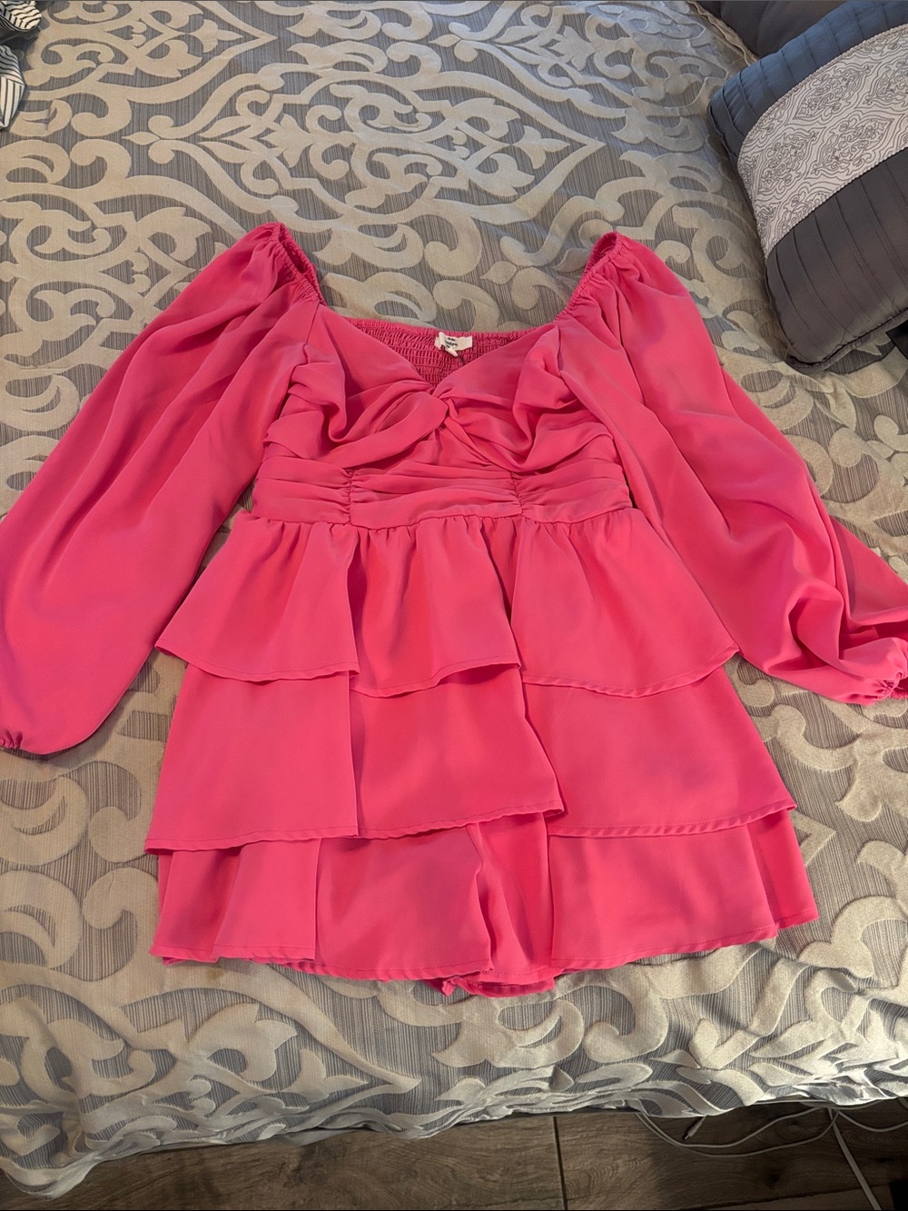 entro Hot Pink Smocked Top with Ruffle Detail